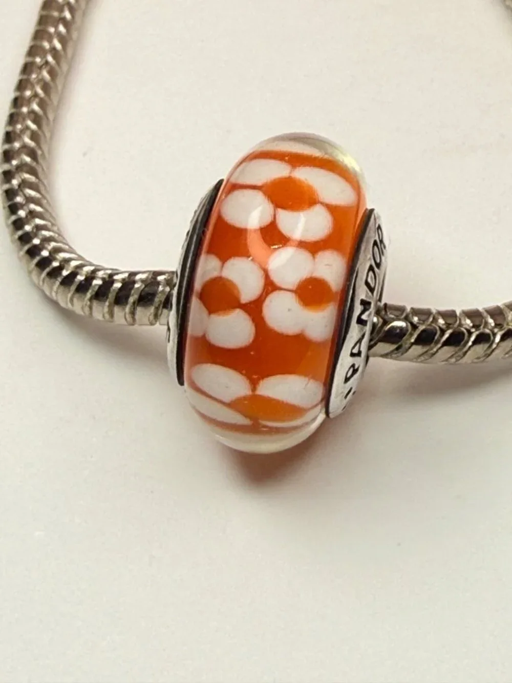 Pandora Retired XL Orange Blossoms Murano Glass Charm 790751